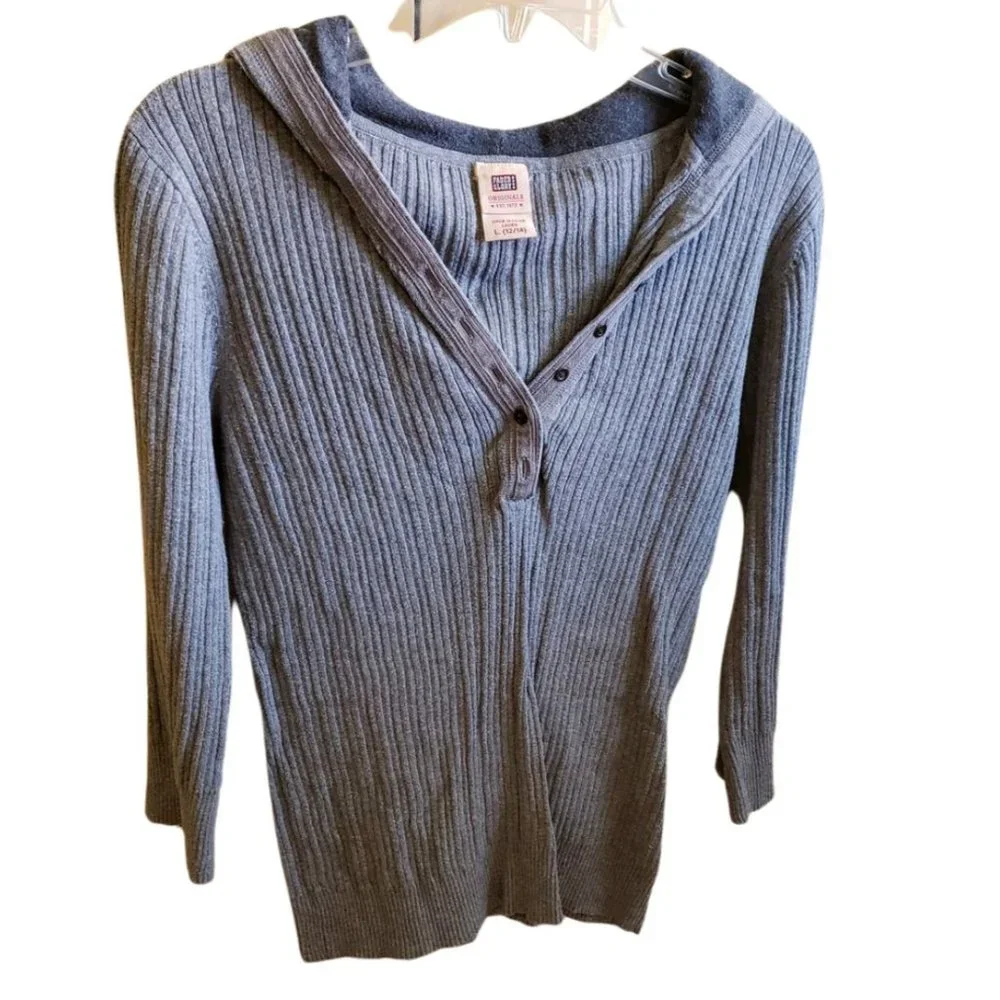 Faded Glory Gray Ribbed V-Neck Hoodie - Size L - Picture 4 of 13